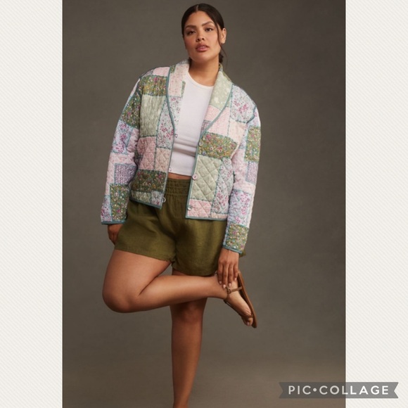 :Price Firm: Anthropologie Conditions Apply Printed Quilted Jacket in Green - Picture 12 of 13
